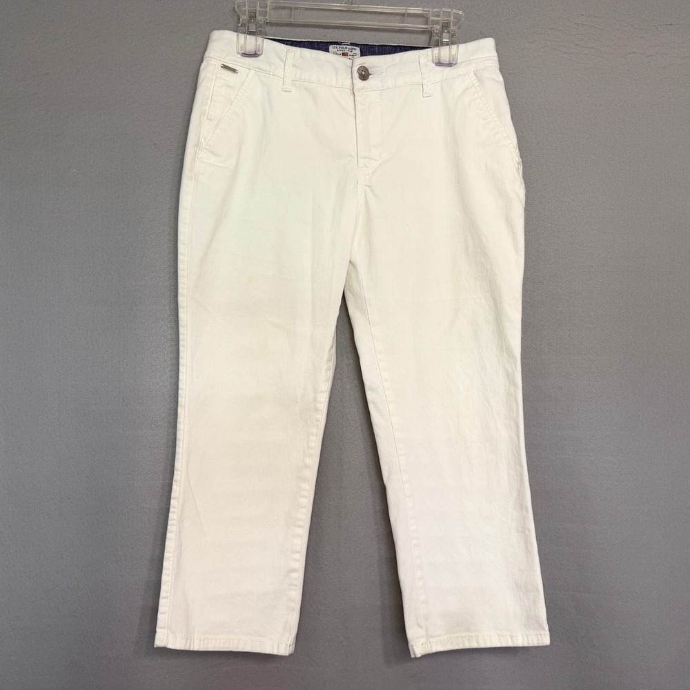US Polo Assn Jackson Chino Crop Womens Size 6 White Cotton Pants Preppy Nautical